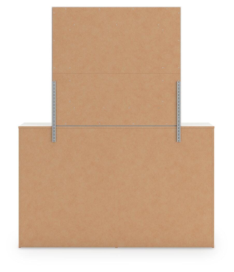 Zuraleus White King Upholstered Panel Bed, Dresser, Mirror and Nightstand (Online Special Price)