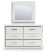 Zuraleus White King Upholstered Panel Bed, Dresser, Mirror and Nightstand (Online Special Price)