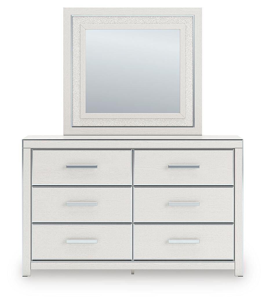 Zuraleus White King Upholstered Panel Bed, Dresser, Mirror and Nightstand (Online Special Price)