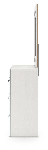 Zuraleus White King Upholstered Panel Bed, Dresser, Mirror and Nightstand (Online Special Price)