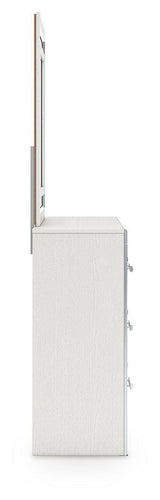 Zuraleus White King Upholstered Panel Bed, Dresser, Mirror and Nightstand (Online Special Price)
