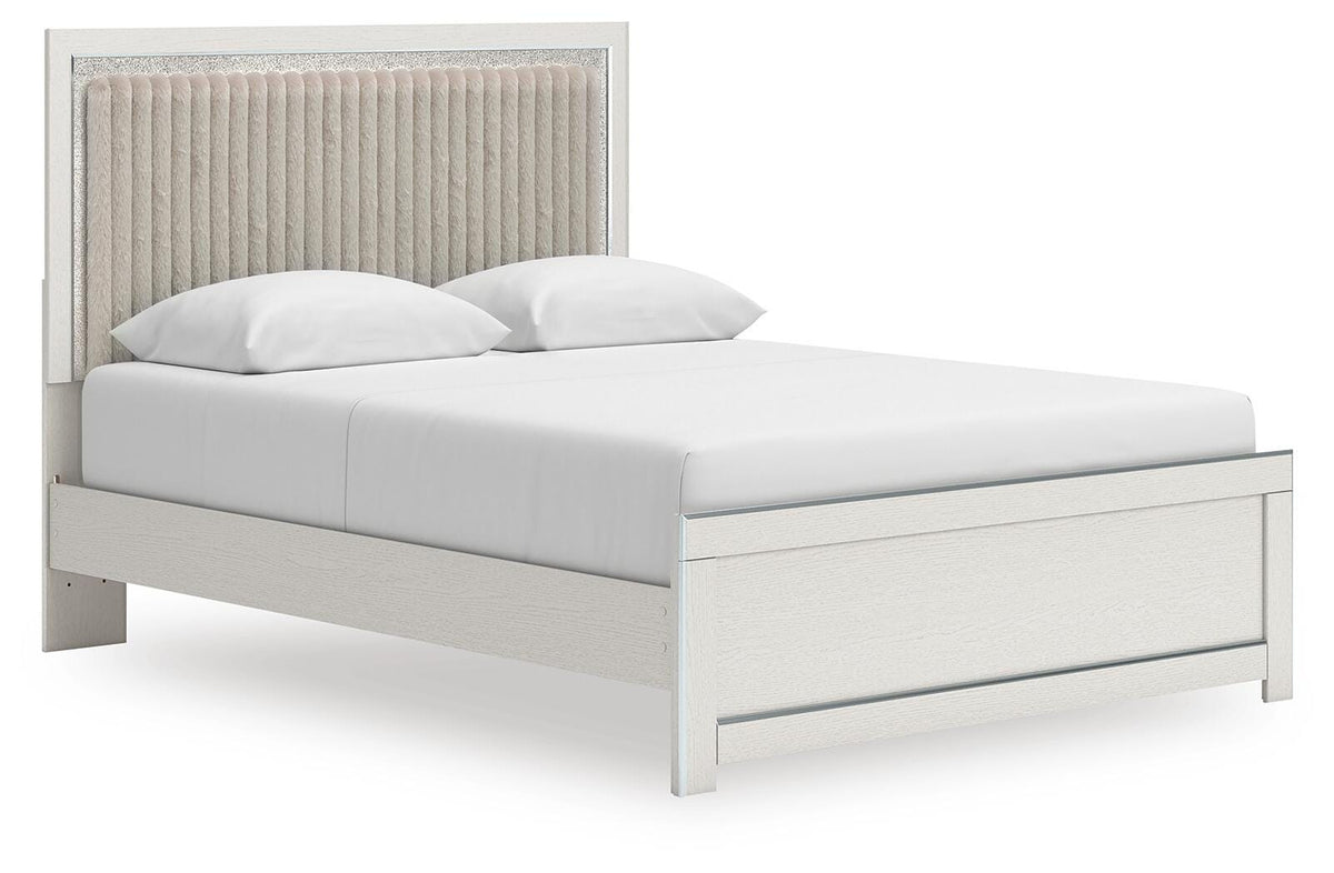 Zuraleus White Queen Upholstered Platform Bed, Dresser, Mirror and Nightstand