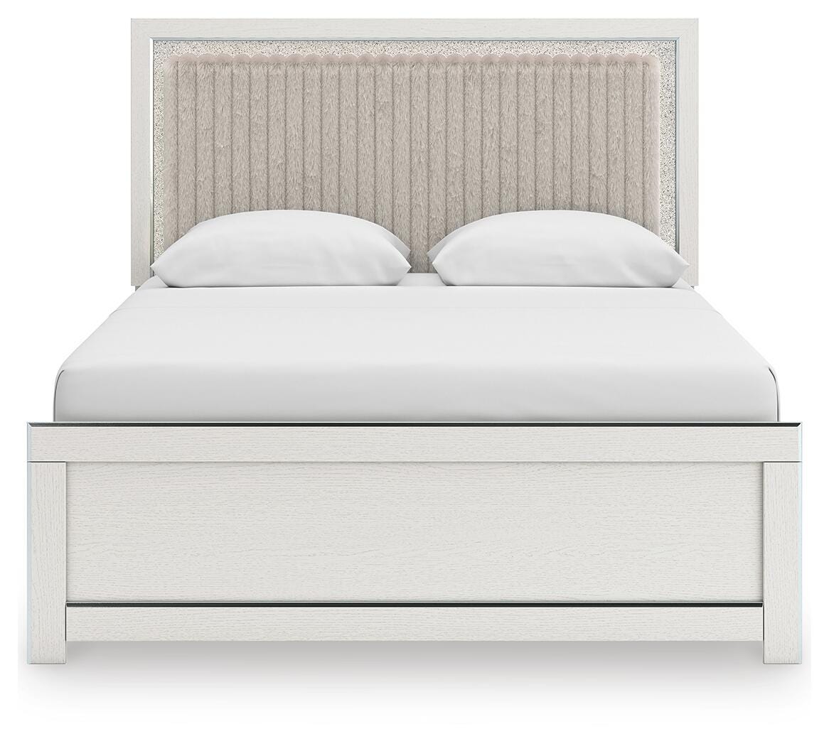Birmonton White Queen Upholstered Panel Platform Bed