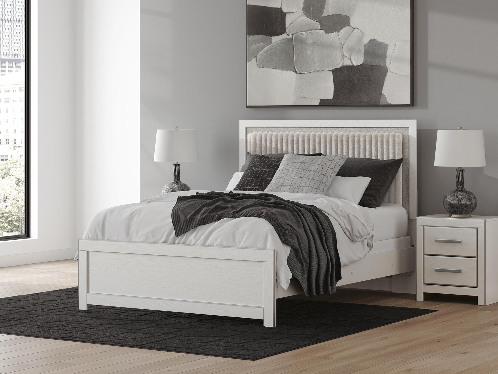 Birmonton White Queen Upholstered Panel Bed