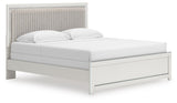 Zuraleus White King Upholstered Panel Bed, Dresser, Mirror and Nightstand (Online Special Price)