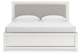 Zuraleus White King Upholstered Panel Bed, Dresser, Mirror and Nightstand (Online Special Price)