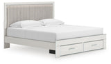 Birmonton White King Upholstered Panel Platform Storage Bed