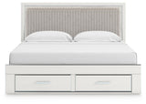 Birmonton White King Upholstered Panel Platform Storage Bed