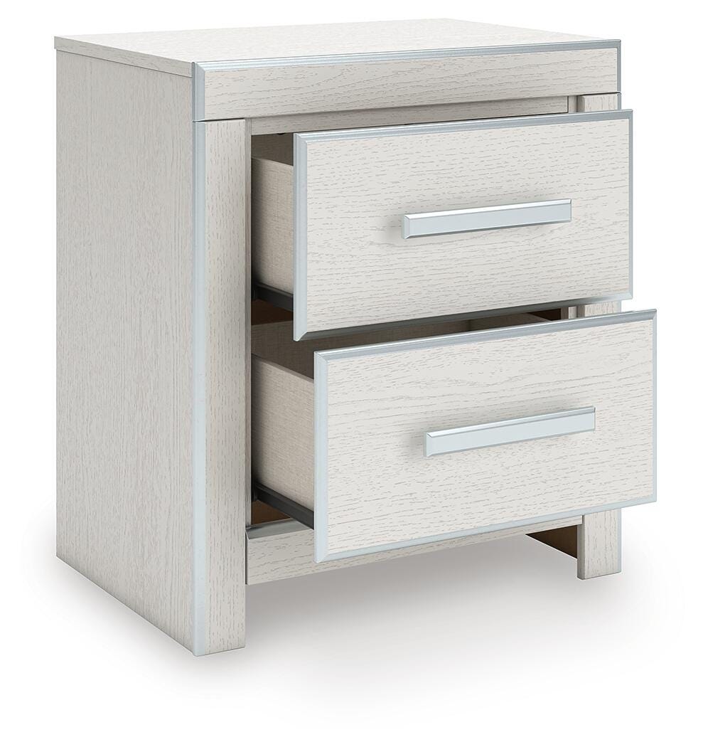 Zuraleus White King Upholstered Panel Bed, Dresser, Mirror and Nightstand (Online Special Price)