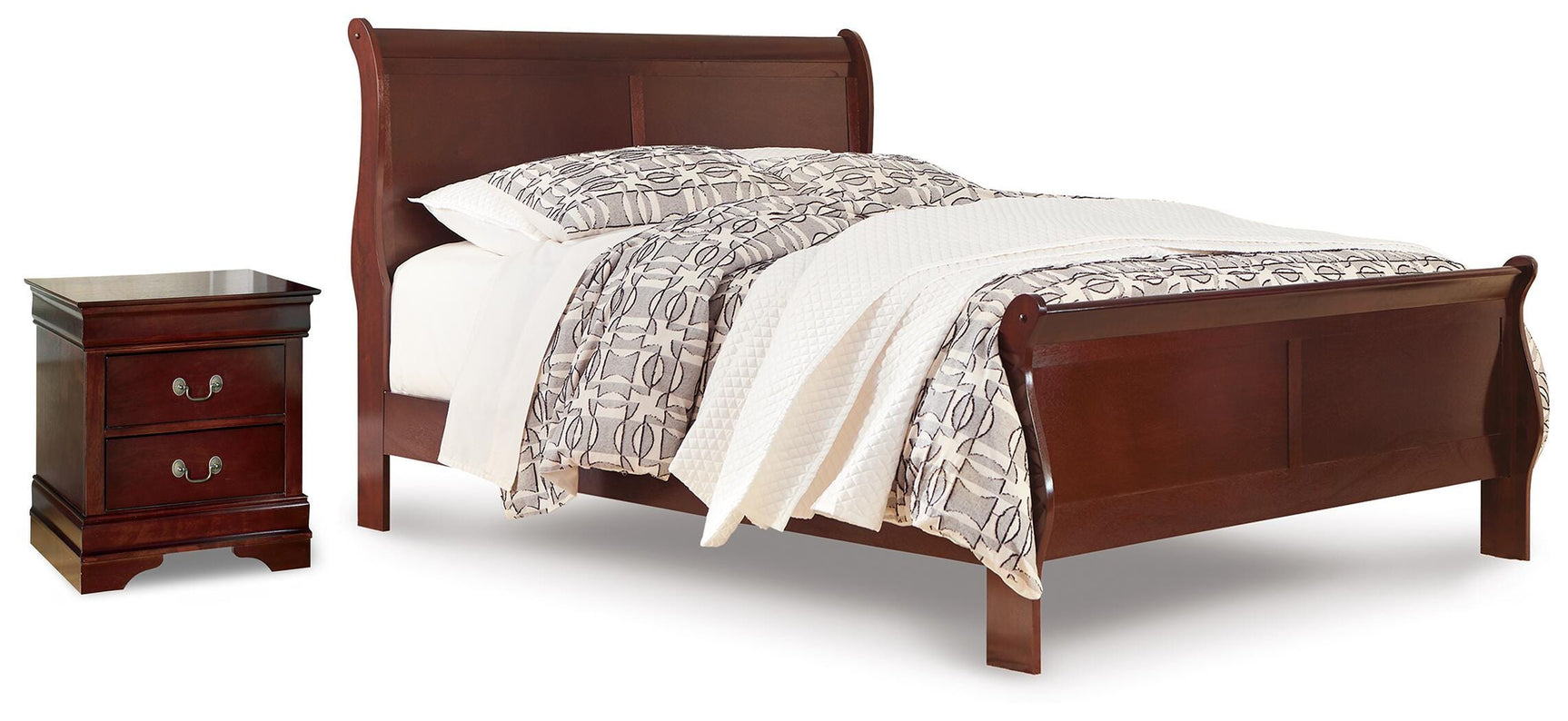 Alisdair Reddish Brown Queen Sleigh Bed and Nightstand