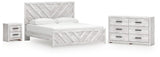 Cayboni Whitewash King Panel Bed, Dresser and Nightstand
