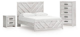 Cayboni Whitewash Queen Panel Bed, Chest and Nightstand