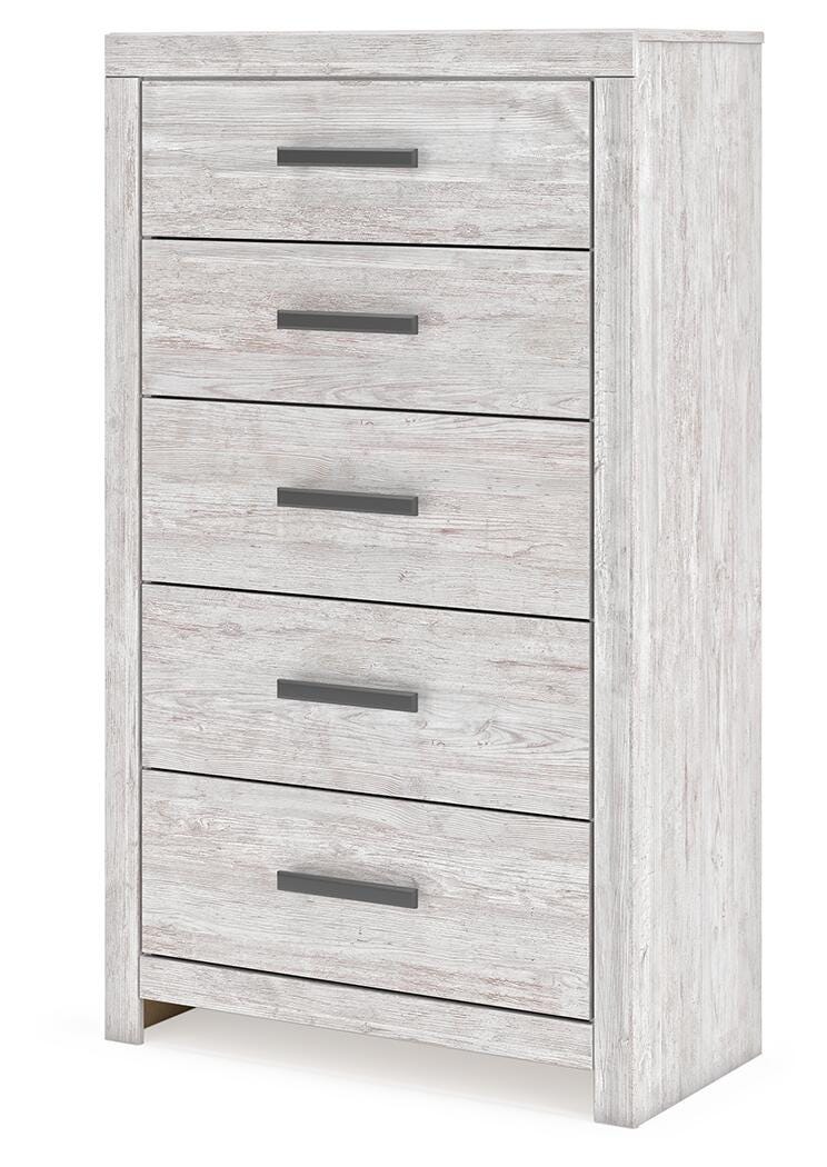 Cayboni Whitewash Queen Panel Bed, Chest and Nightstand
