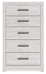 Cayboni Whitewash Queen Panel Bed, Chest and Nightstand