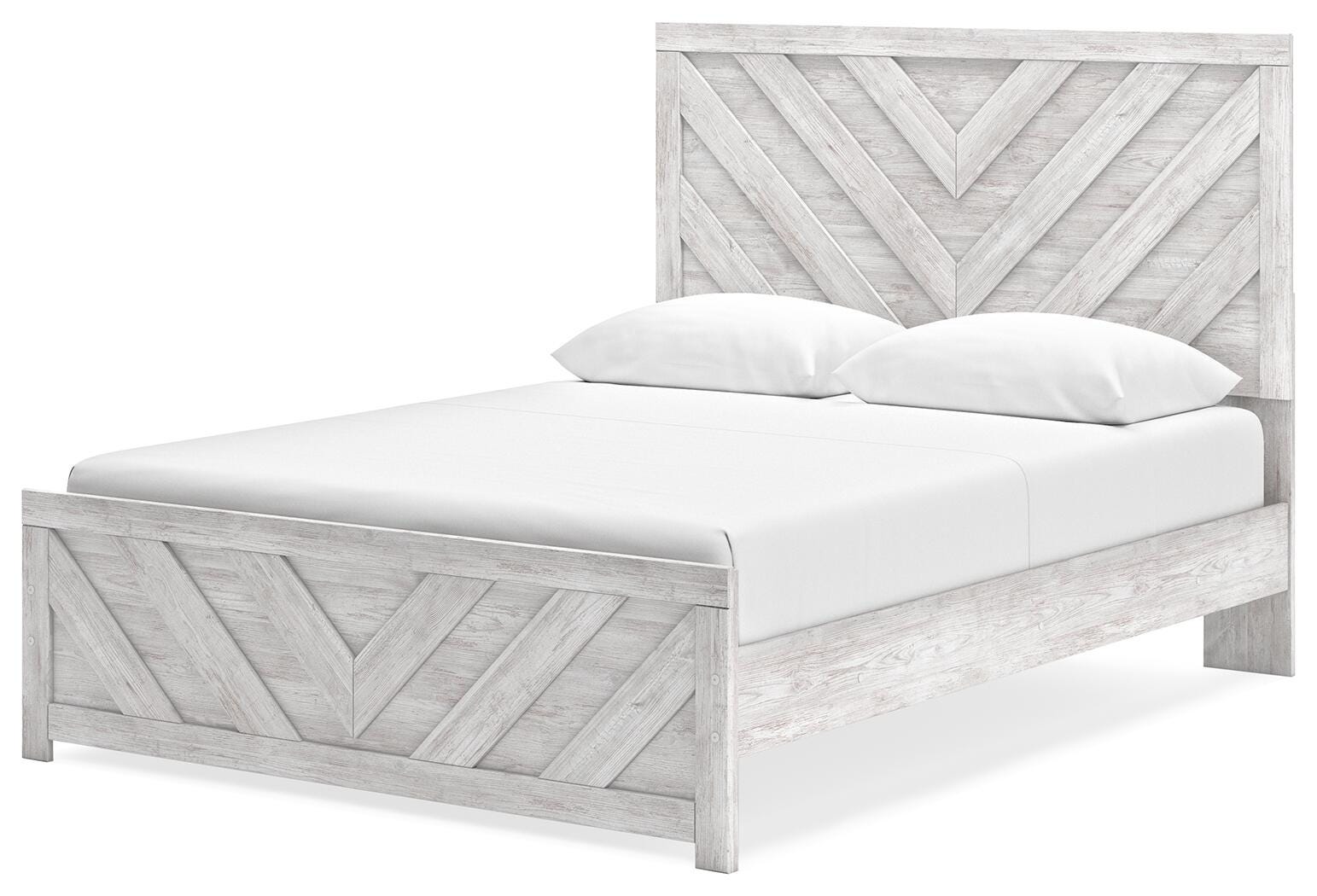 Cayboni Whitewash Queen Panel Bed, Chest and Nightstand