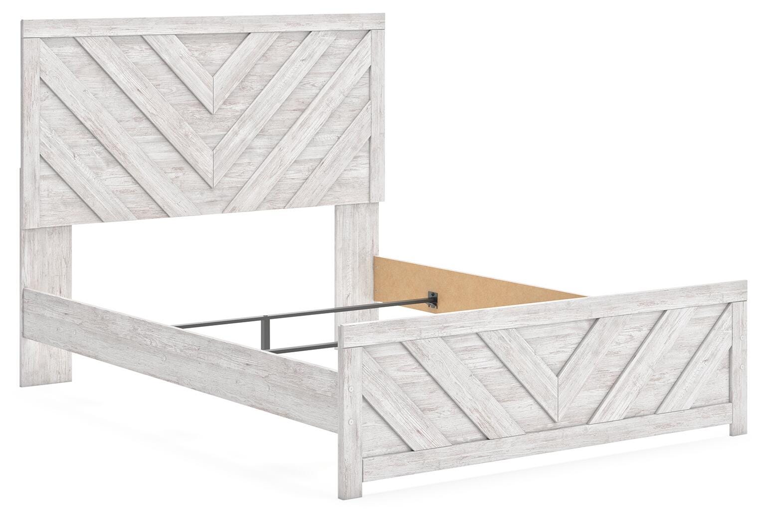 Cayboni Whitewash Queen Panel Bed, Chest and Nightstand