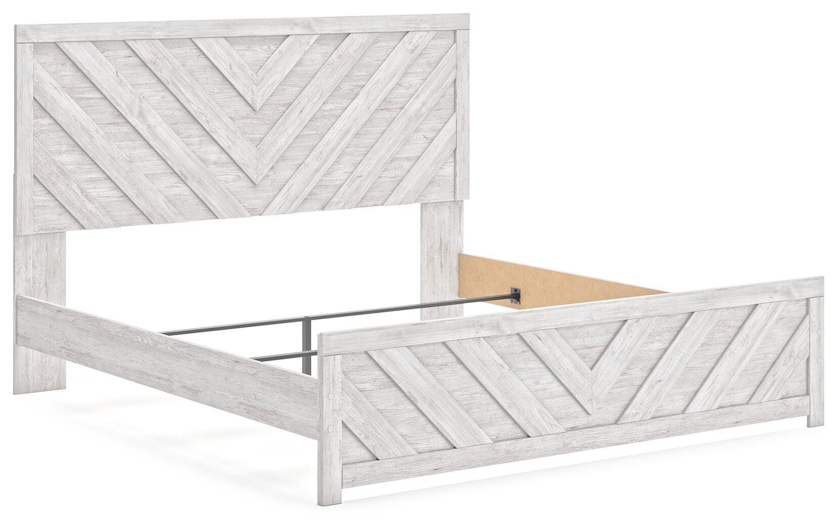 Cayboni Whitewash King Panel Bed, Dresser and Nightstand