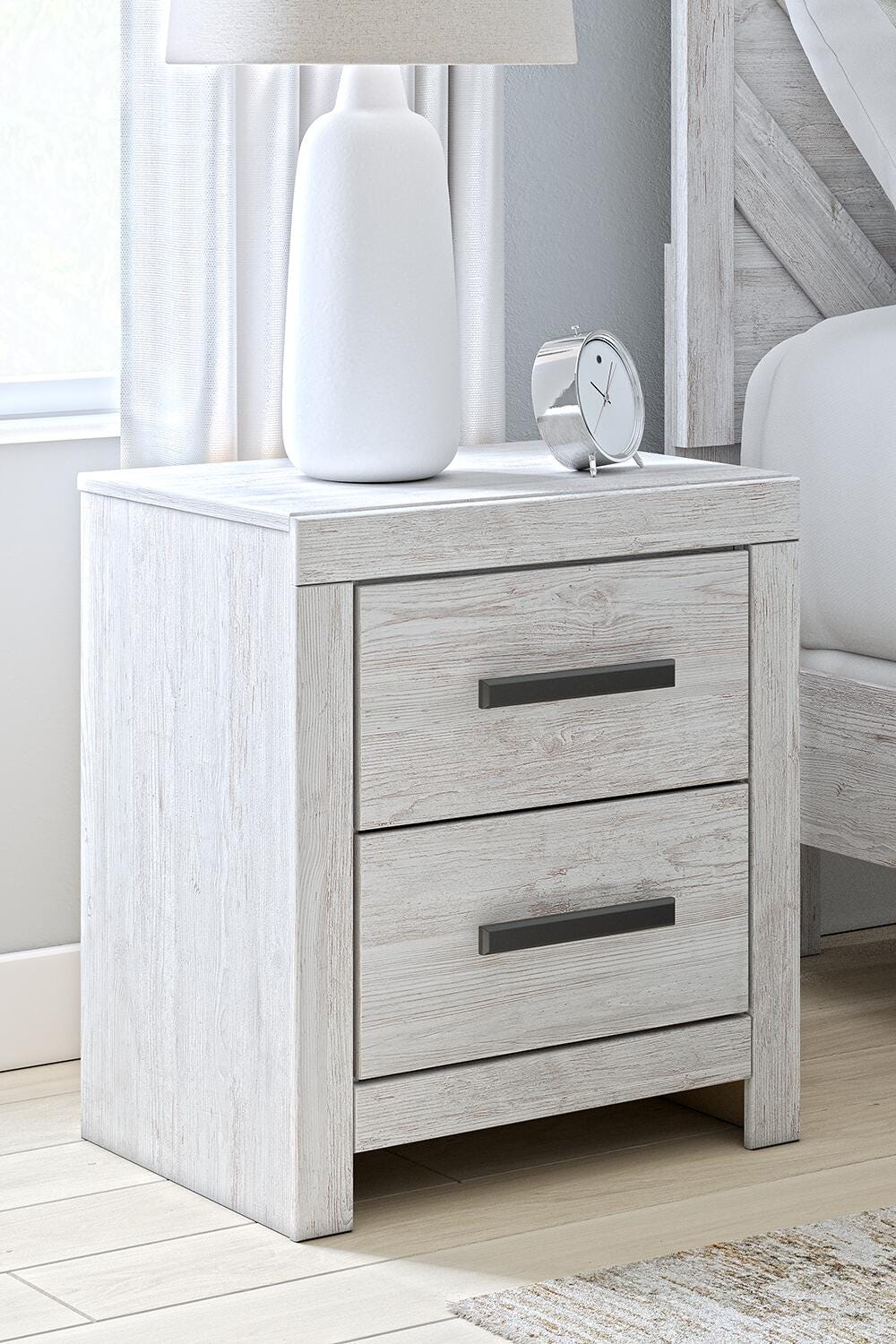 Cayboni Whitewash King Panel Bed, Dresser and Nightstand
