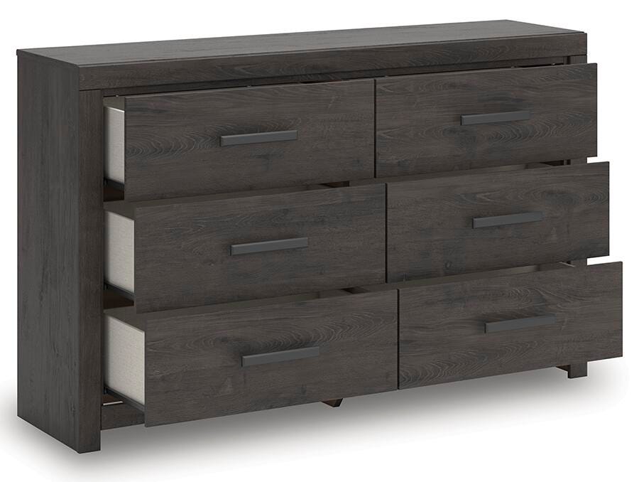 Prendonea Charcoal King Panel Bed, Dresser and Nightstand (Online Special Price)