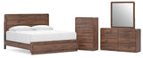 Fortlorn Walnut Brown King Panel Bed, Dresser, Mirror and Chest