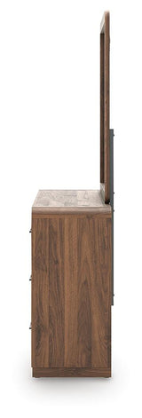 Fortlorn Walnut Brown King Panel Bed, Dresser, Mirror and Chest