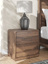 Fortlorn Walnut Brown King Panel Bed, Dresser and Nightstand