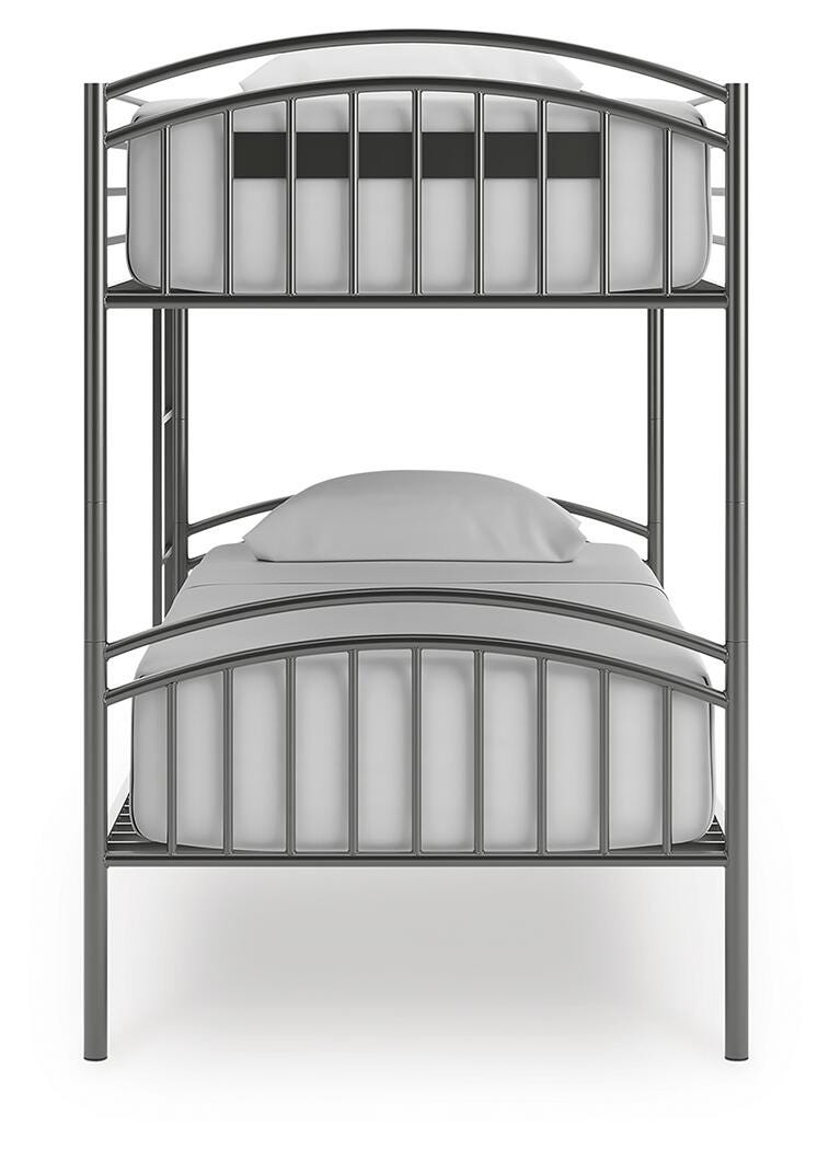 Hilletran Gray Twin over Twin Bunk Bed with Ladder