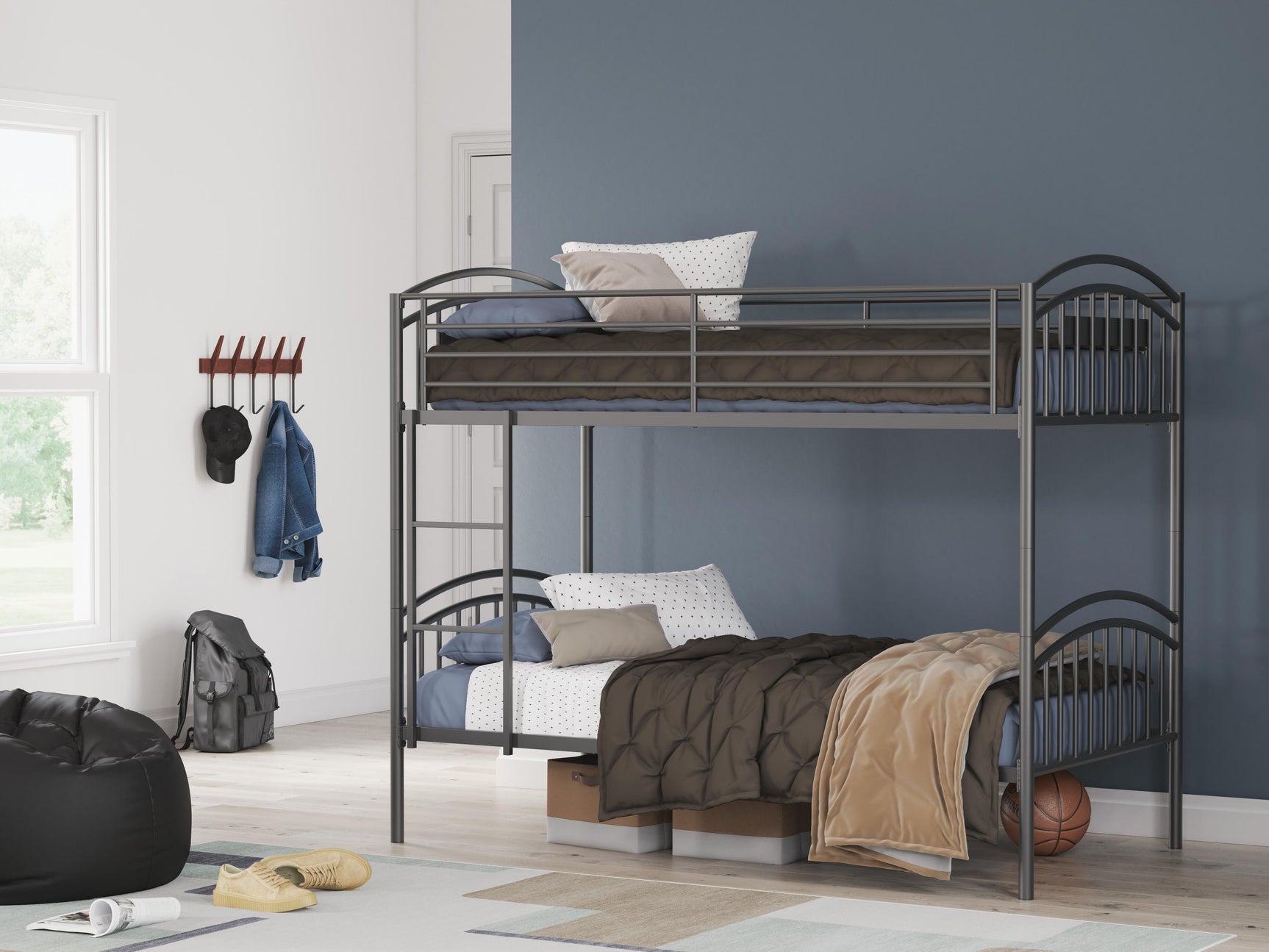 Hilletran Gray Twin over Twin Bunk Bed with Ladder