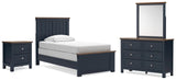 Landocken Brown/Blue Twin Panel Bed, Dresser, Mirror and Nightstand (Online Special Price)