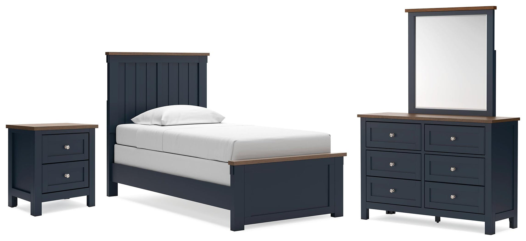 Landocken Brown/Blue Twin Panel Bed, Dresser, Mirror and Nightstand (Online Special Price)