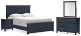 Landocken Brown/Blue Queen Panel Bed, Dresser, Mirror and Nightstand (Online Special Price)
