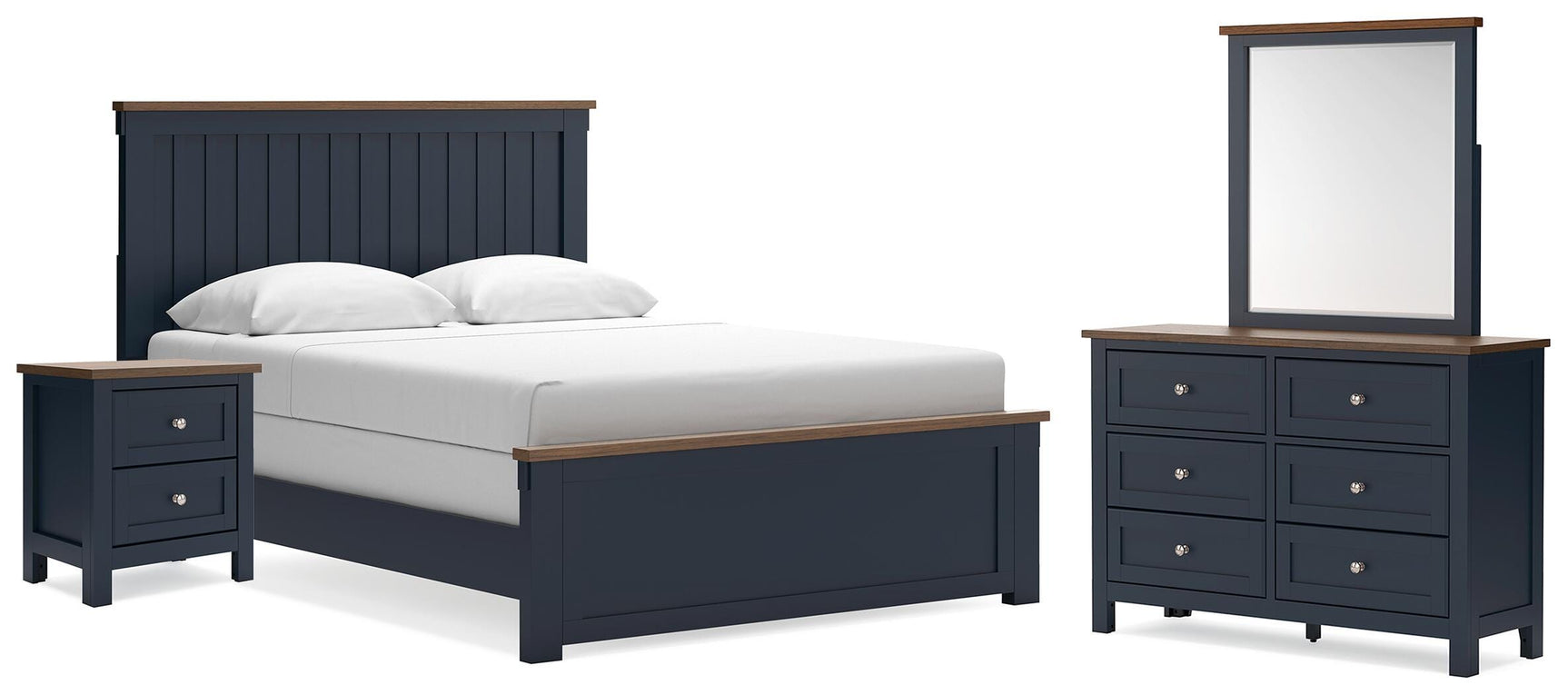 Landocken Brown/Blue Queen Panel Bed, Dresser, Mirror and Nightstand (Online Special Price)