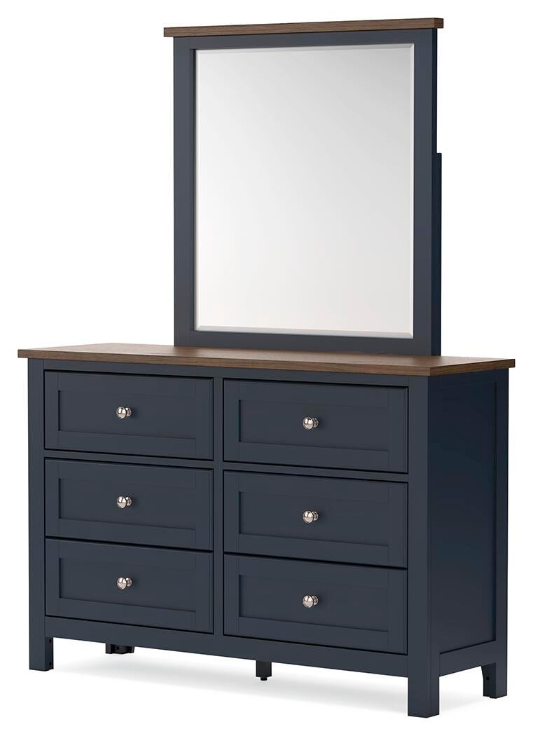 Landocken Brown/Blue Queen Panel Bed, Dresser, Mirror and Nightstand (Online Special Price)