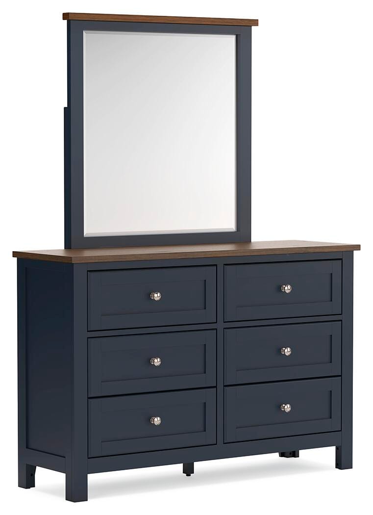 Landocken Brown/Blue Queen Panel Bed, Dresser, Mirror and Nightstand (Online Special Price)