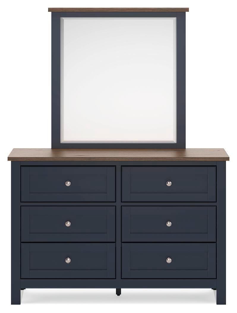 Landocken Brown/Blue Queen Panel Bed, Dresser, Mirror and Nightstand (Online Special Price)