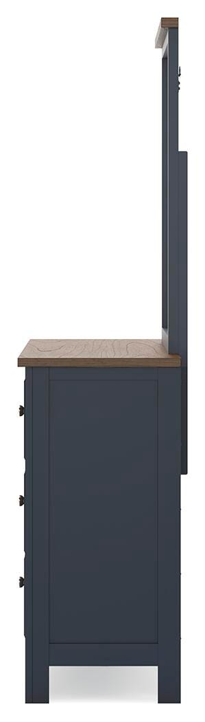 Landocken Brown/Blue Queen Panel Bed, Dresser, Mirror and Nightstand (Online Special Price)