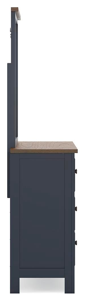 Landocken Brown/Blue Queen Panel Bed, Dresser, Mirror and Nightstand (Online Special Price)