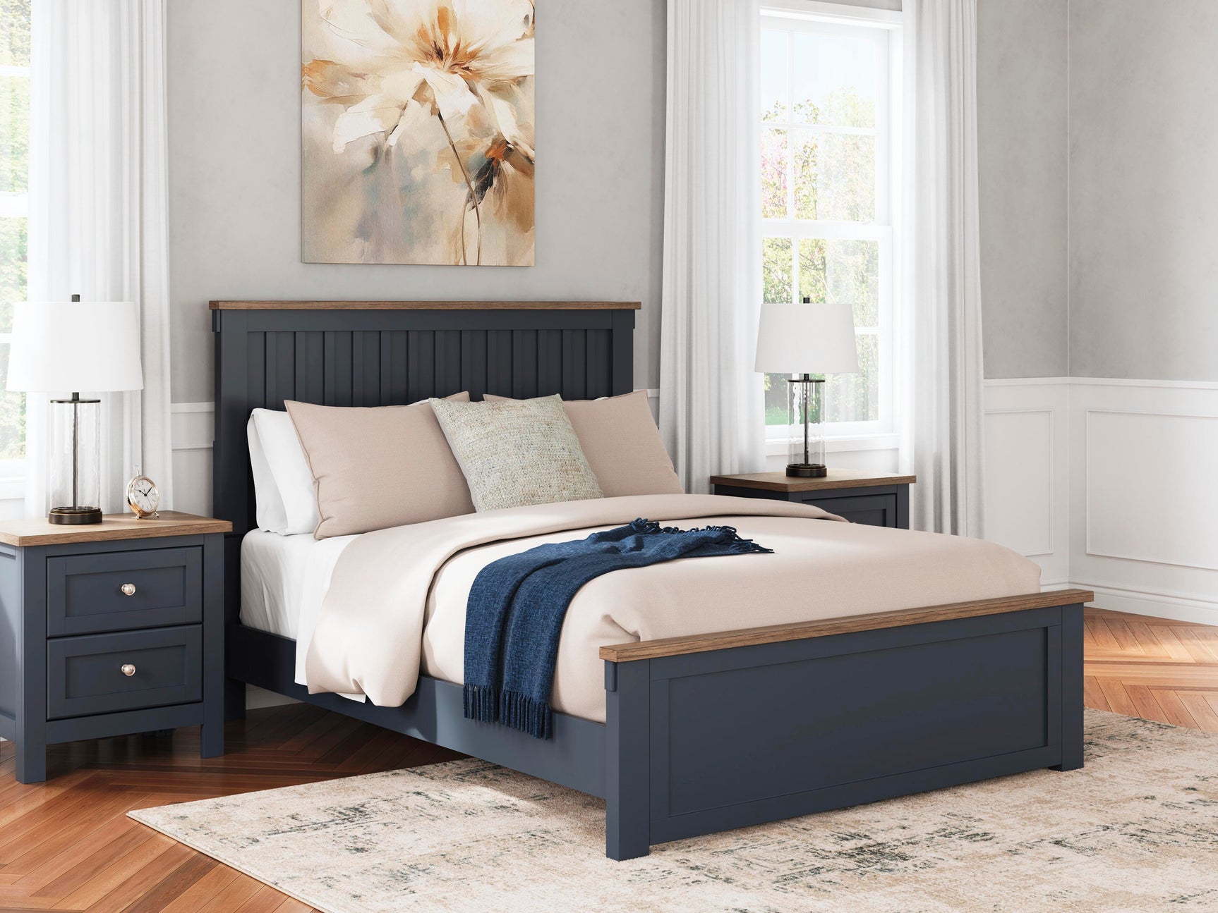 Landocken Brown/Blue Queen Panel Bed, Dresser, Mirror and Nightstand (Online Special Price)