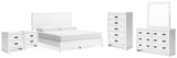 Binterglen White King Panel Bed, Dresser, Chest and 2 Nightstands