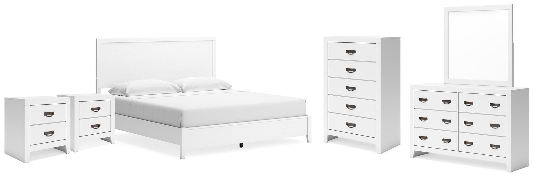 Binterglen White King Panel Bed, Dresser, Chest and 2 Nightstands