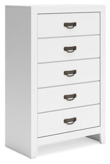 Binterglen White King Panel Bed, Dresser, Chest and 2 Nightstands