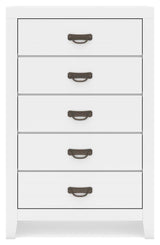 Binterglen White King Panel Bed, Dresser, Chest and 2 Nightstands