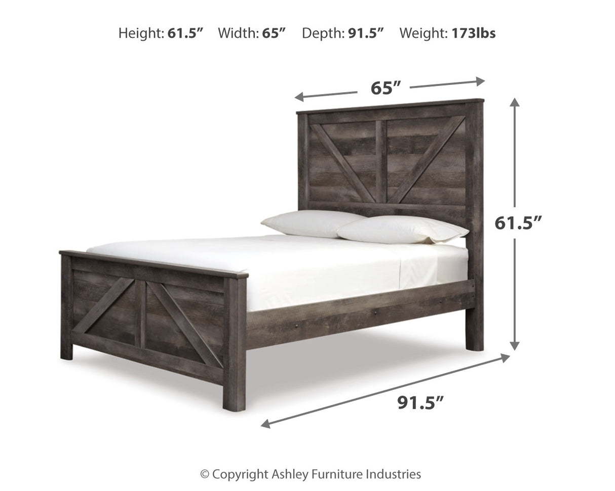 Wynnlow Gray Queen Crossbuck Panel Bedroom Set with Dresser, Mirror, and Nightstand - Ornate Home