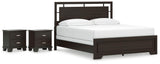 Covetown Dark Brown California King Panel Bed and 2 Nightstands