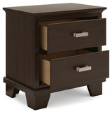 Covetown Dark Brown California King Panel Bed and 2 Nightstands