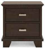 Covetown Dark Brown California King Panel Bed and 2 Nightstands