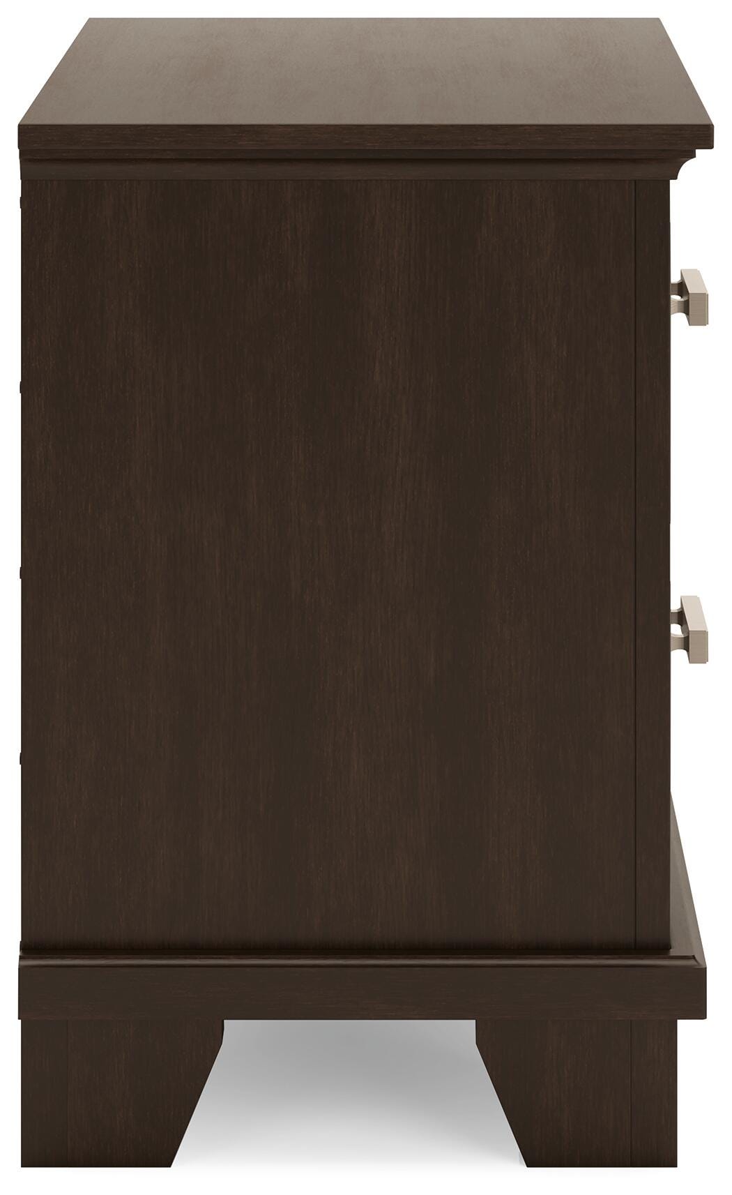Covetown Dark Brown California King Panel Bed and 2 Nightstands