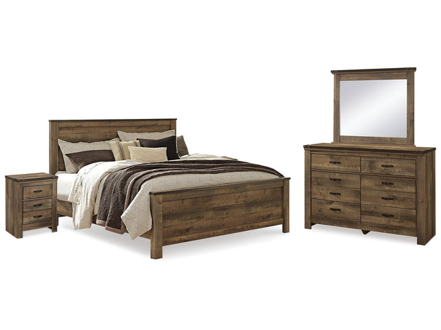 Trinell Brown King Panel Bedroom Set with Dresser, Mirror and 2 Nightstands - Ornate Home