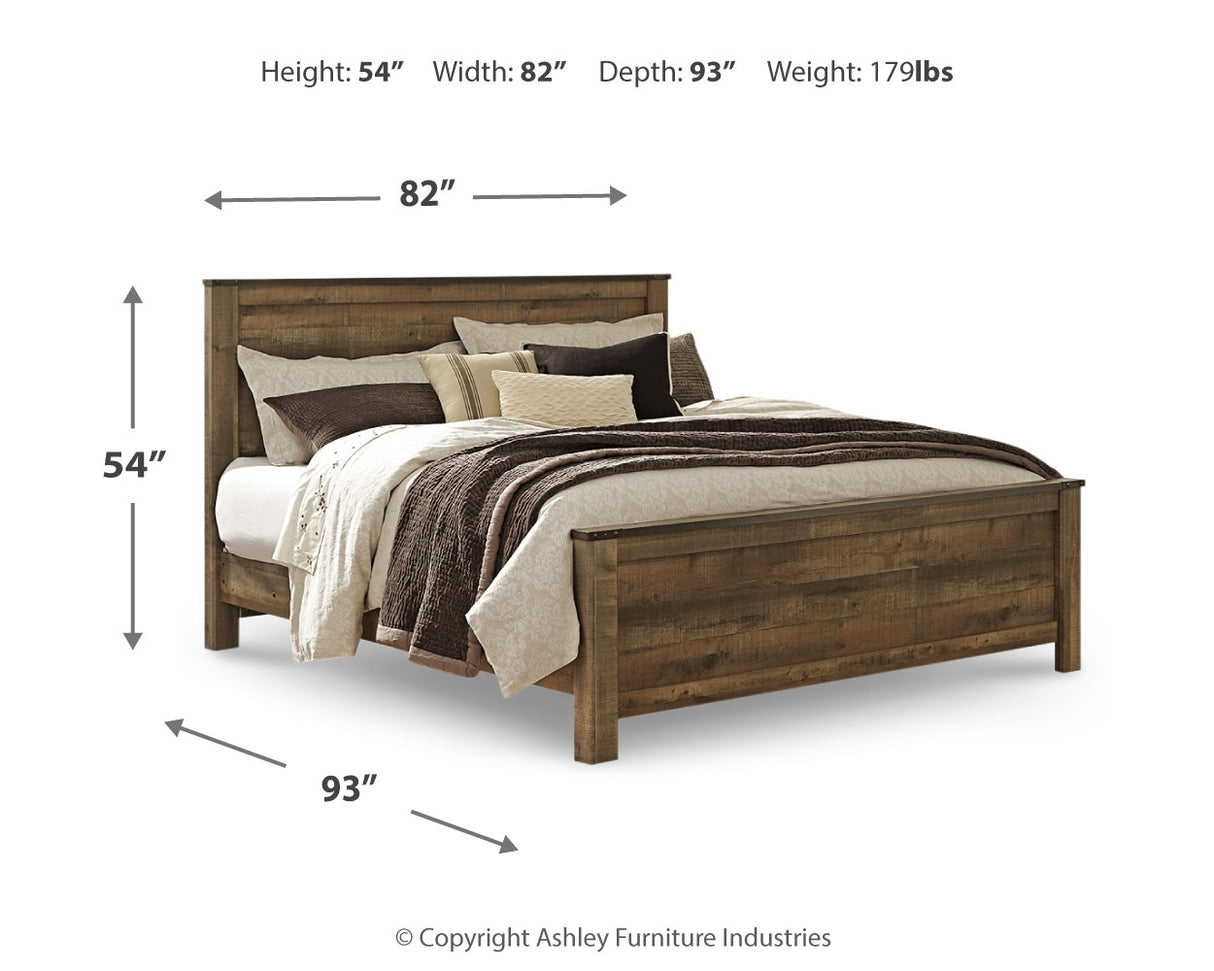 Trinell Brown King Panel Bedroom Set with Dresser, Mirror and 2 Nightstands - Ornate Home