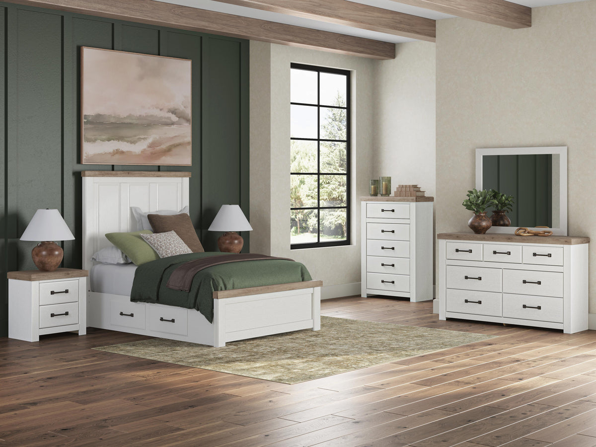 Savonport White/Brown Full Panel Bed with Storage
